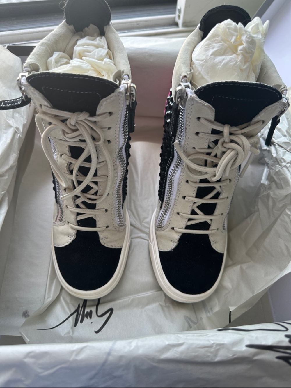 Giuseppe Zanotti Multicolor Crystal Embellished Suede Wedge Sneakers